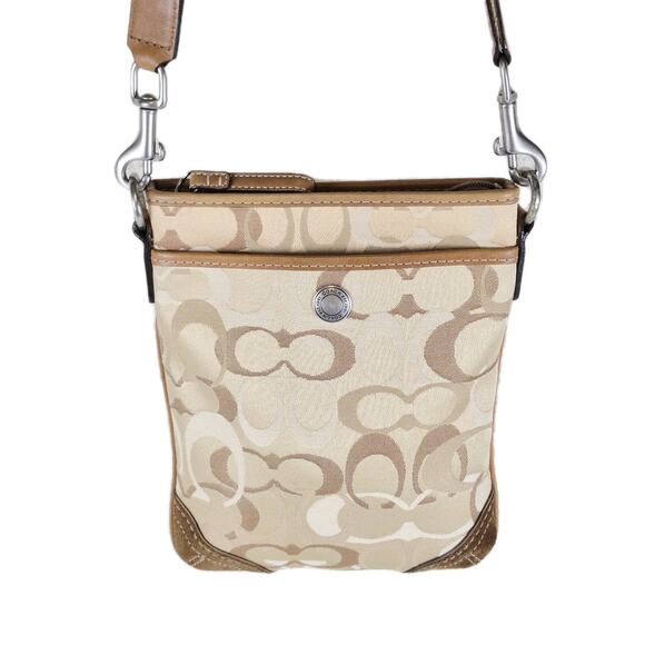 Coach Signature Jacquard Crossbody Bag Khaki Brown 10148 Sm Canvas Leather Trim - Picture 1 of 12
